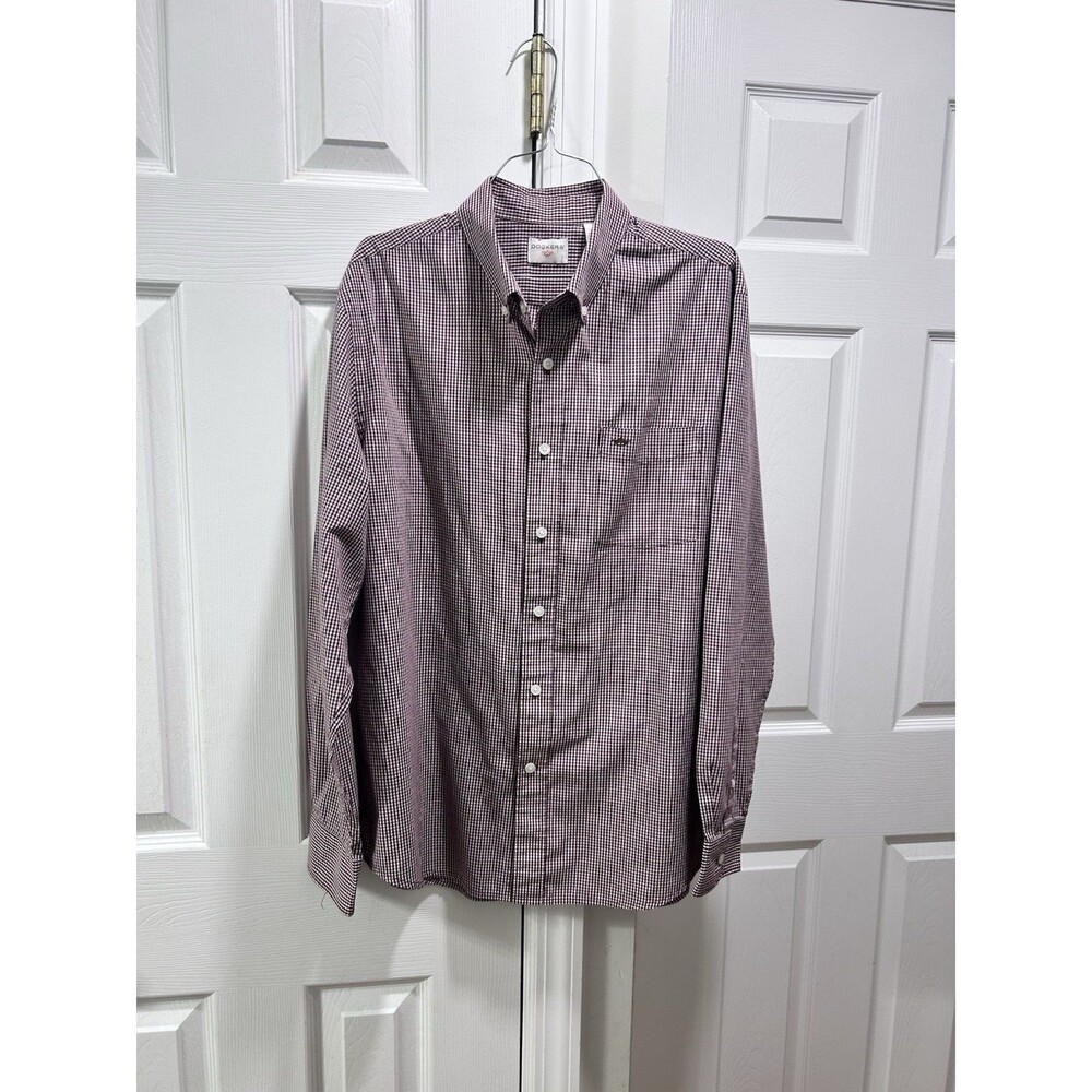 Dockers Men’s L Burgundy White Check Button Up Shirt Pockets Long Sleeve